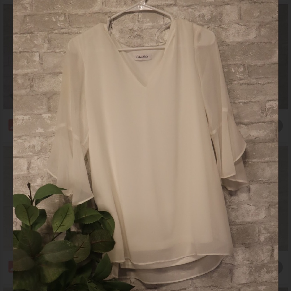 Calvin Klein Cream V-Neck Blouse